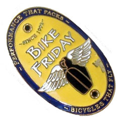 Bike Friday Head Badge Brass -Yellow,Navy,White, w Gold trim